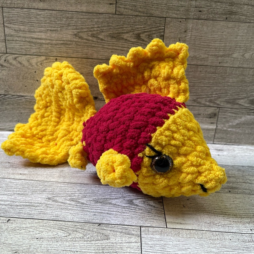 Handcrafted Yellow and Red Plush Fish Toy